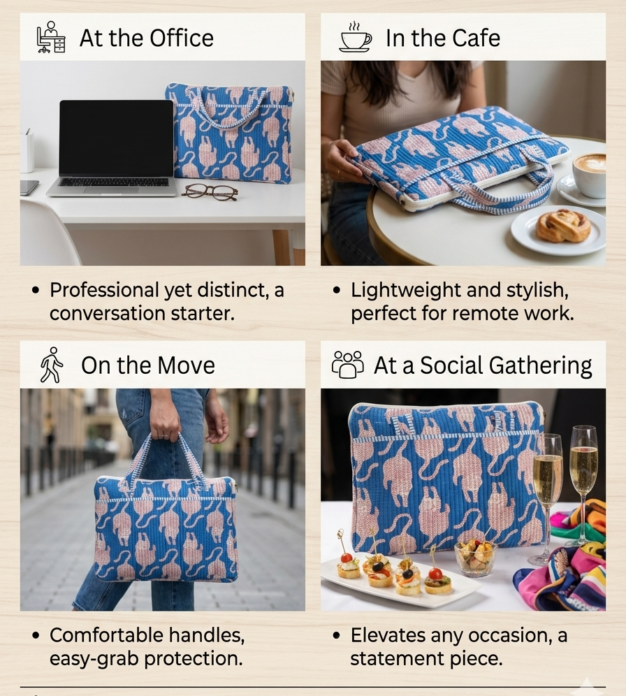 Royal Tiger Handblock Printed Cotton Laptop Bag (15 Inch)