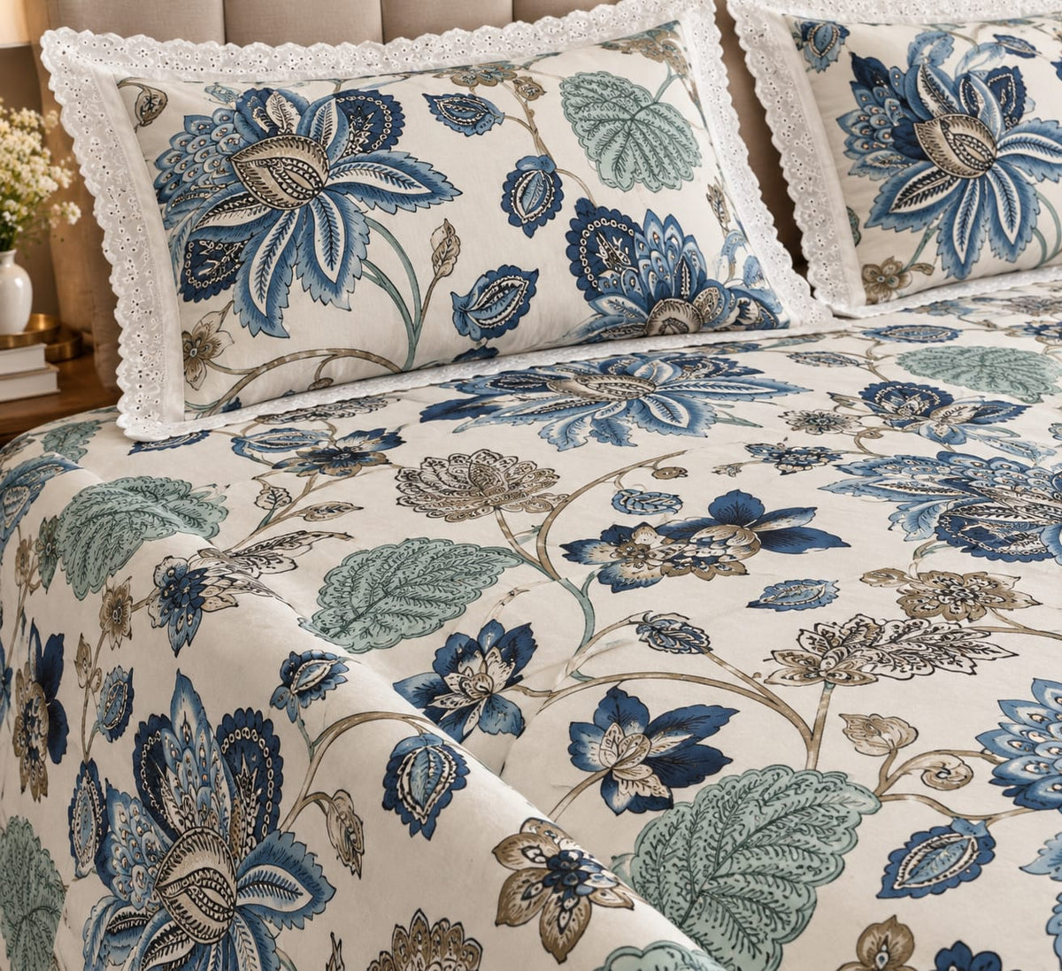 Chatsworth Jacobean Bloom - Cotton King Size Bedsheet - ChapaSSyahii - detail view