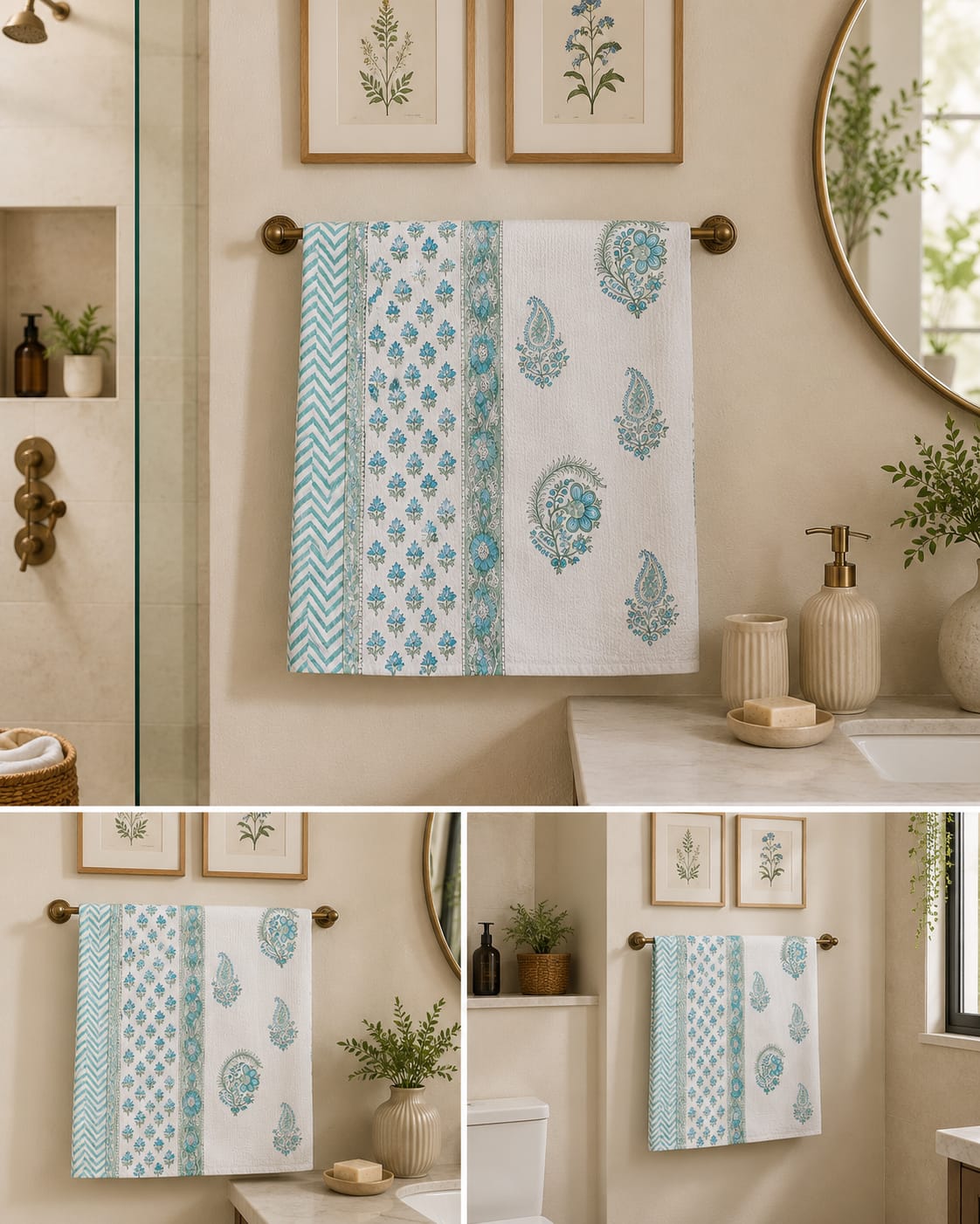 Aqua Paisley Bloom Waffle Towel