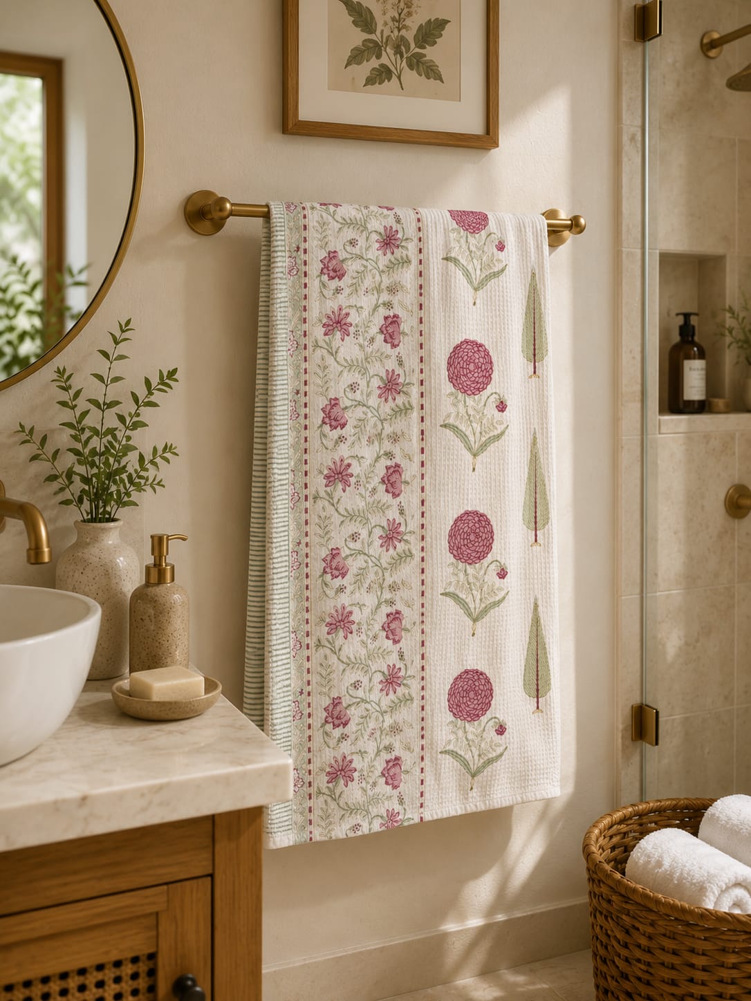 Rose Chrysanthemum Waffle Towel