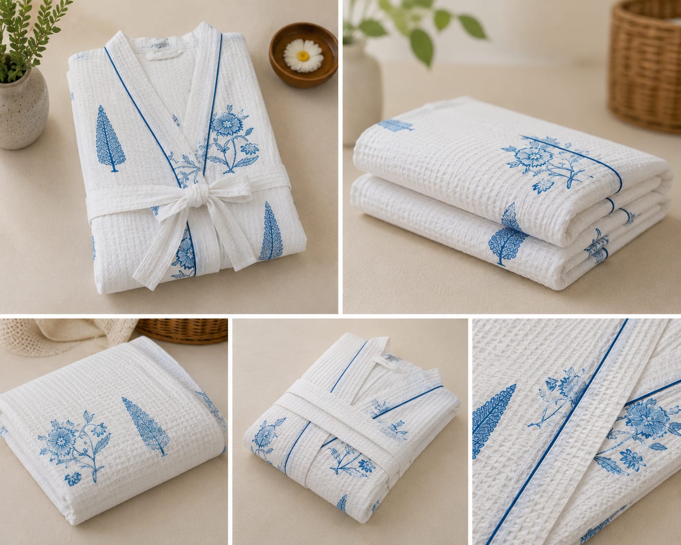 Blue Cypress Garden Unisex Cotton Waffle Bathrobe
