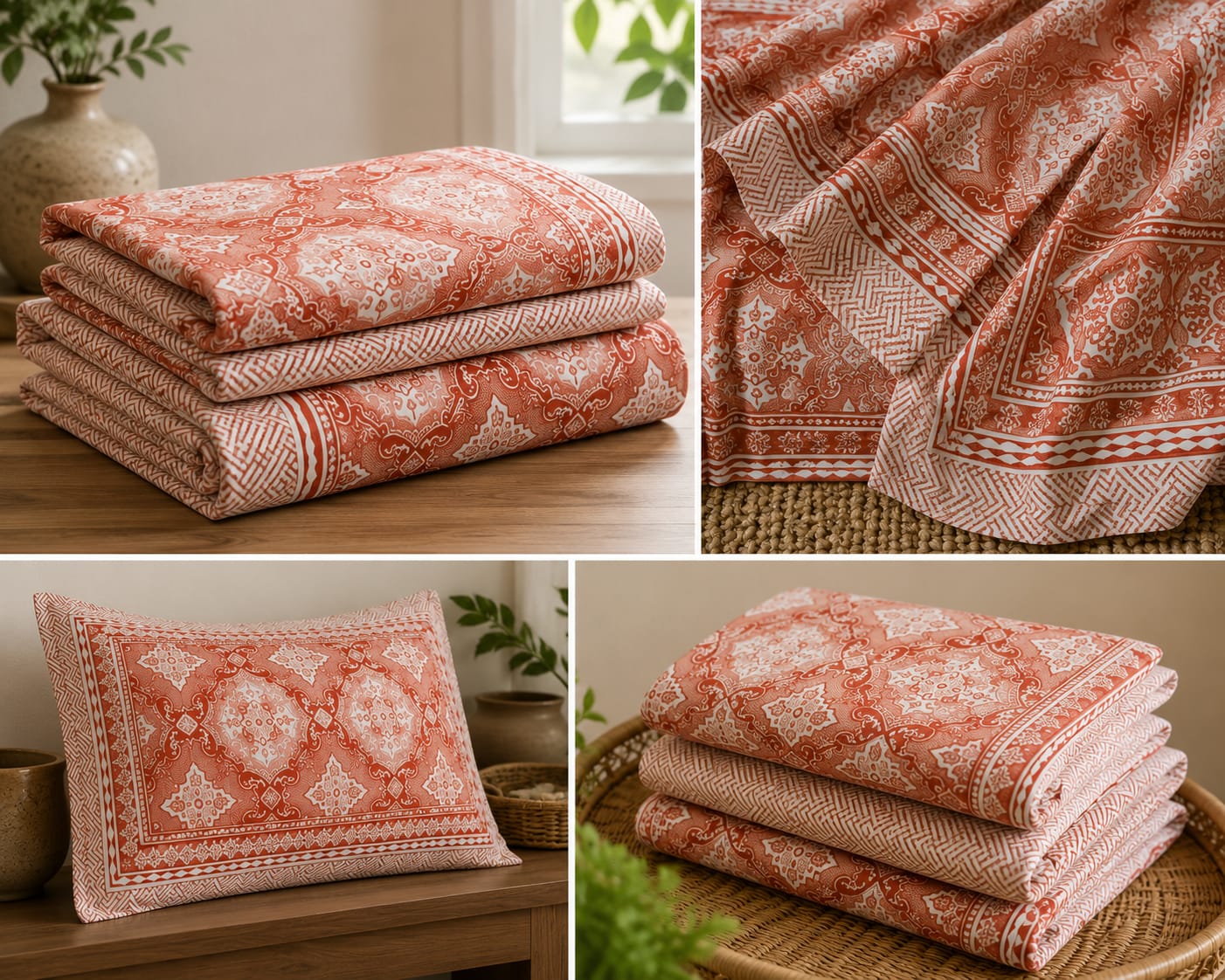 Terracotta Orange Medallion Cotton King Size Bedsheet Set with 2 Pillow Covers | 100% Cotton | 225x275 cm | ChapaSSyahii