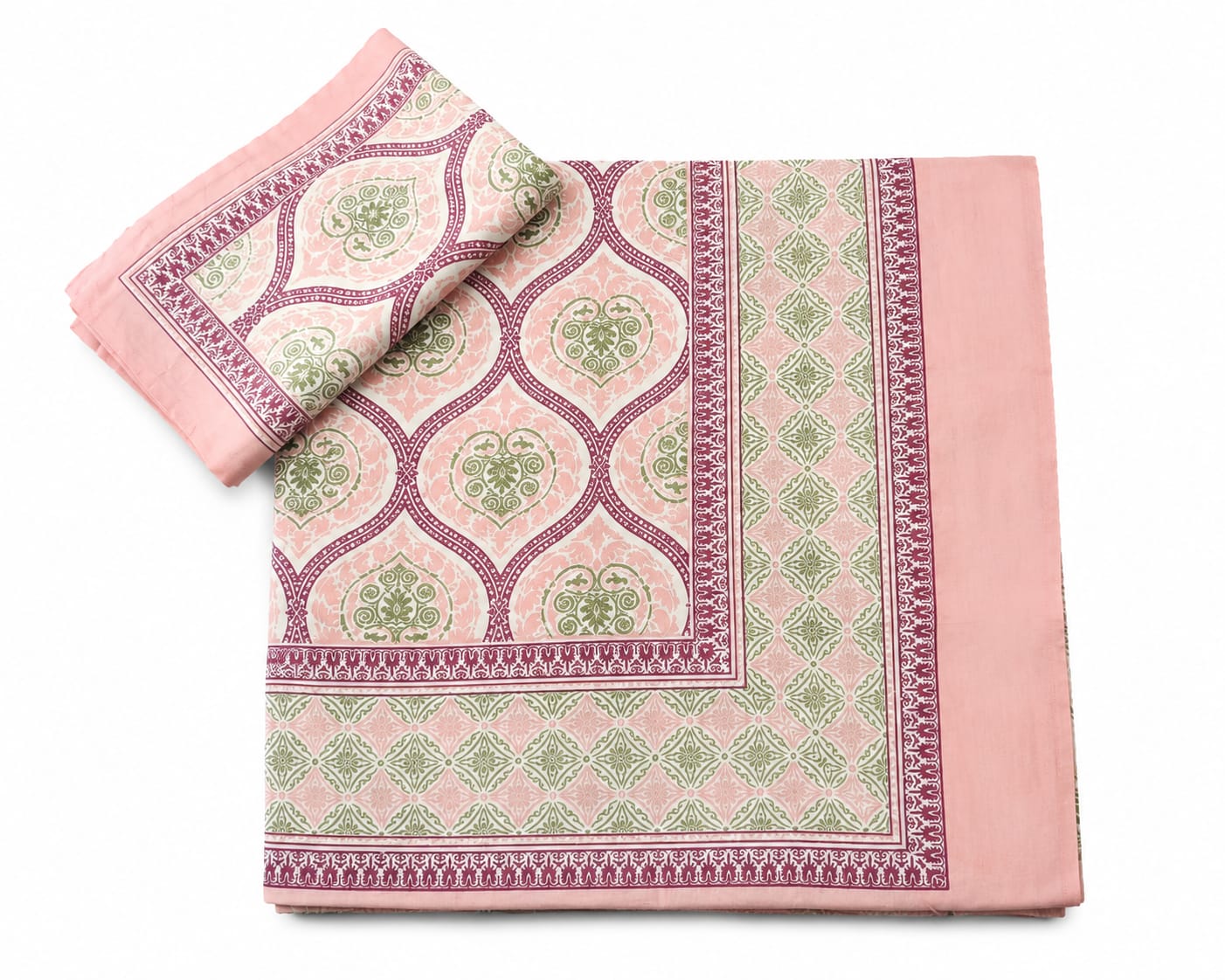 Peach Green Lattice Cotton King Size Bedsheet Set with 2 Pillow Covers | 100% Cotton | 225x275 cm | ChapaSSyahii