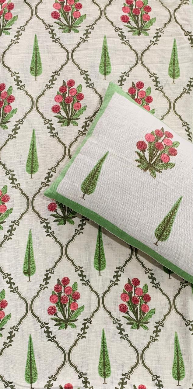 Floral Elegance - Green with Pink and Green Floral Print