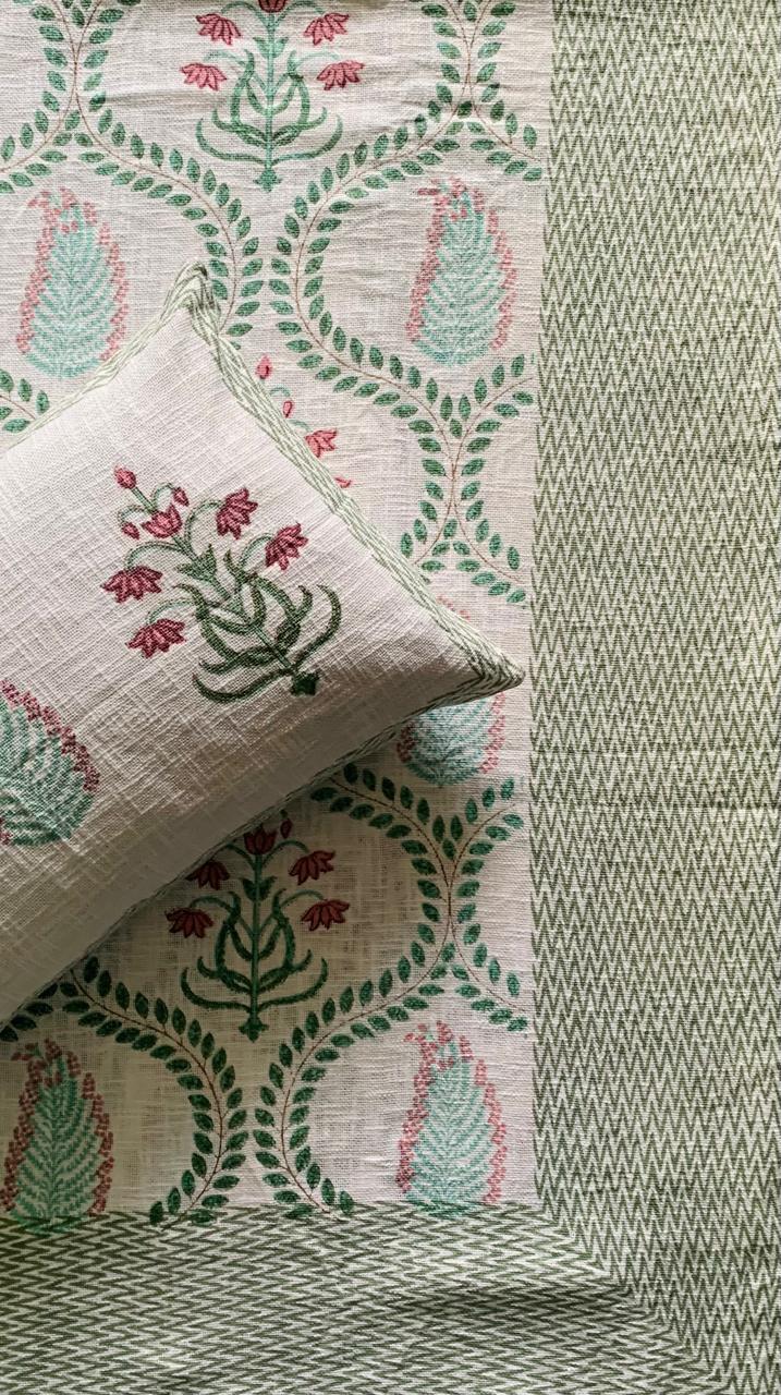 Pastel Garden - Green with Light Pink Floral Print