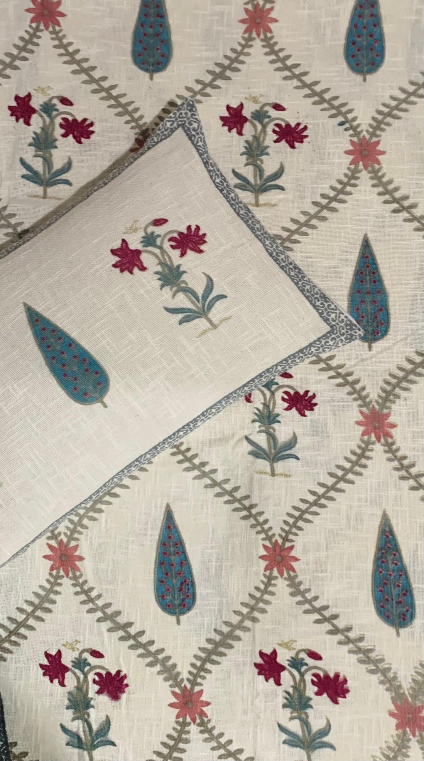 Crimson Blossom - Blue with Red Floral Print