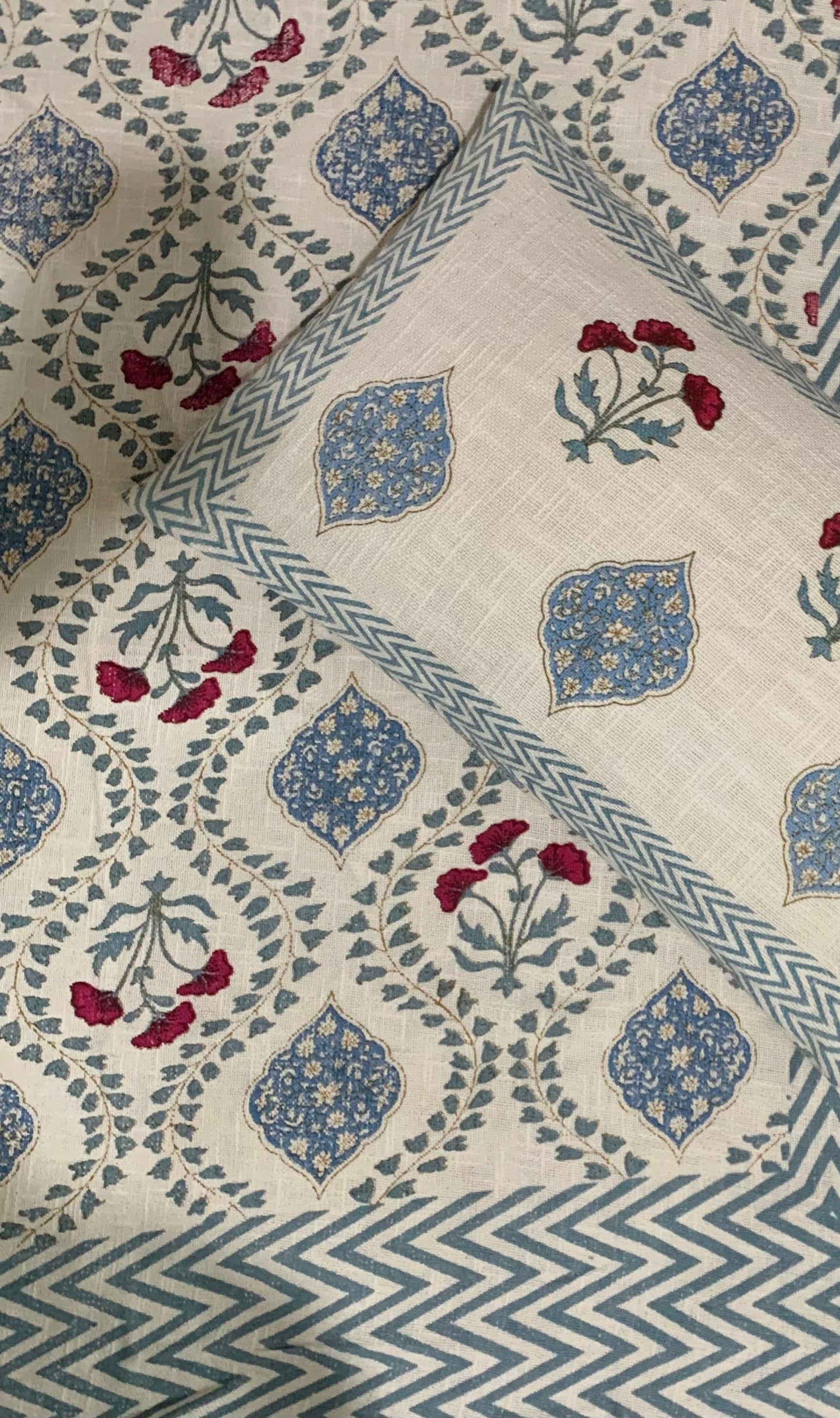 Regal Bloom - Cream with Blue and Red Floral Medallion