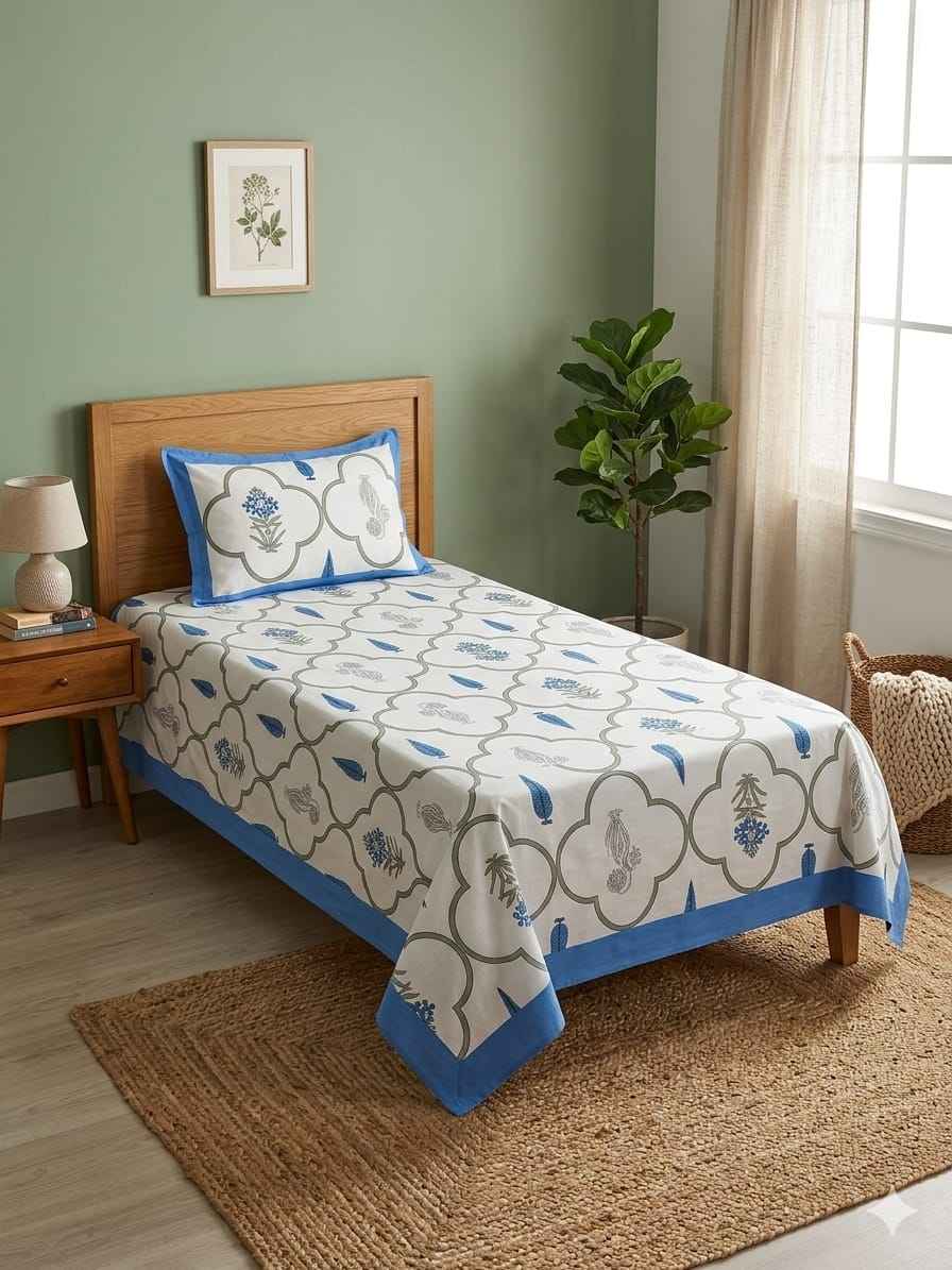 Neel Chanderi Jaal Single Bedsheet – 100% Cotton | 240 TC