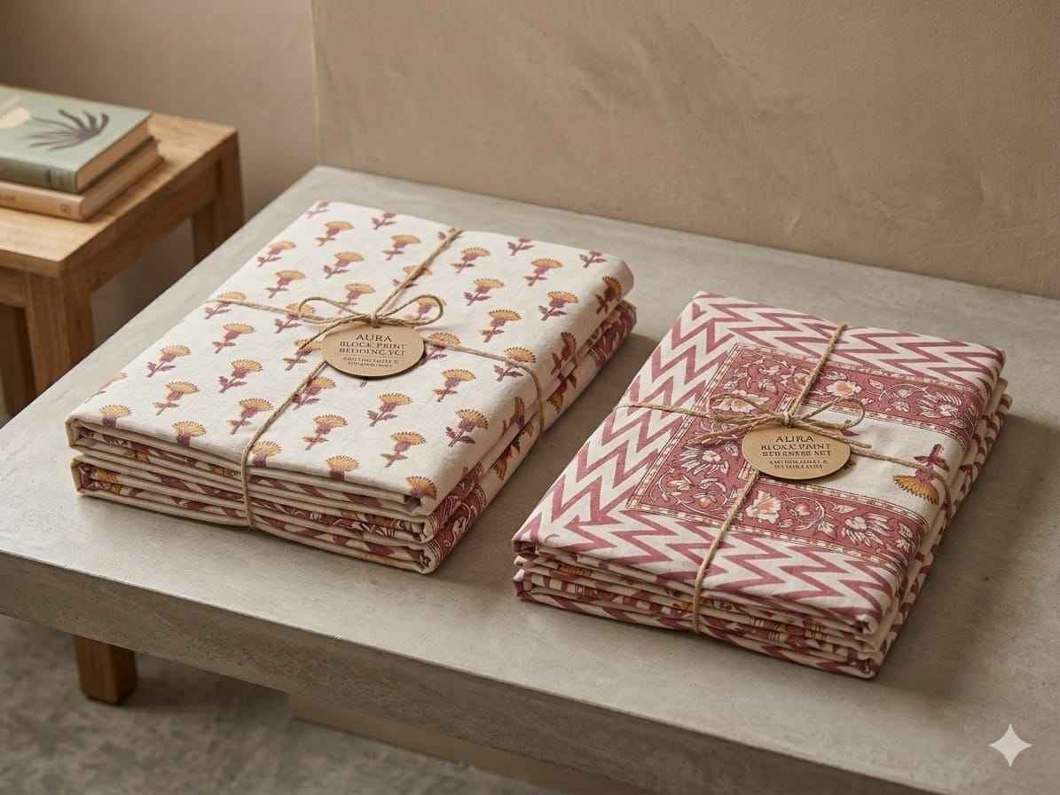 Beige & Maroon Floral Cotton King Size Bedsheet