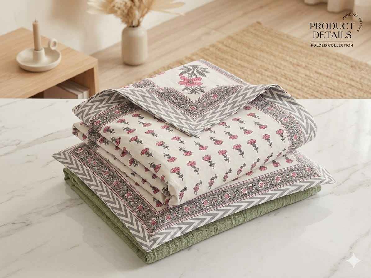 White & Rose Boota Cotton King Size Bedsheet