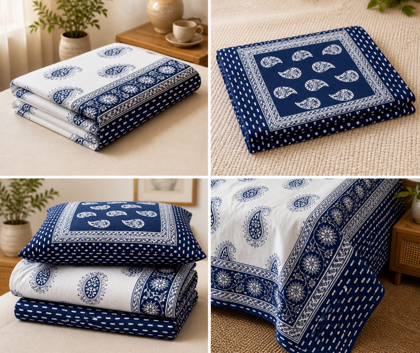 Neel Kalam Handblock Paisley King Size Bedsheet