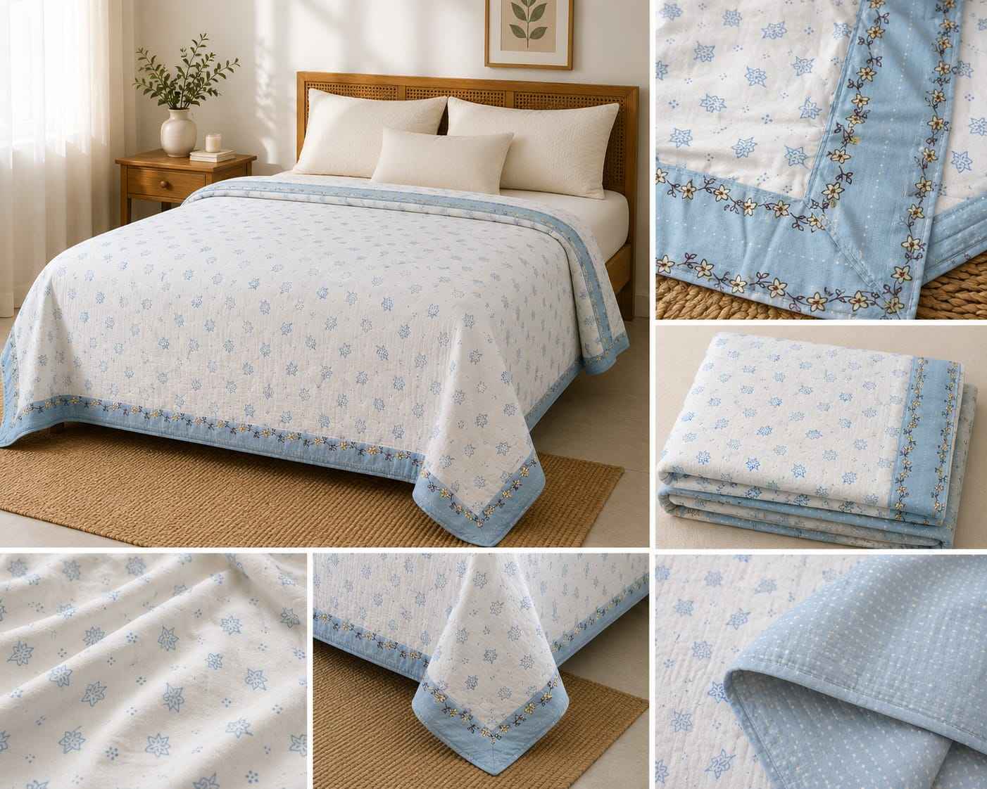 Azure Star Mughal Heritage Handblock Reversible Dohar - Single