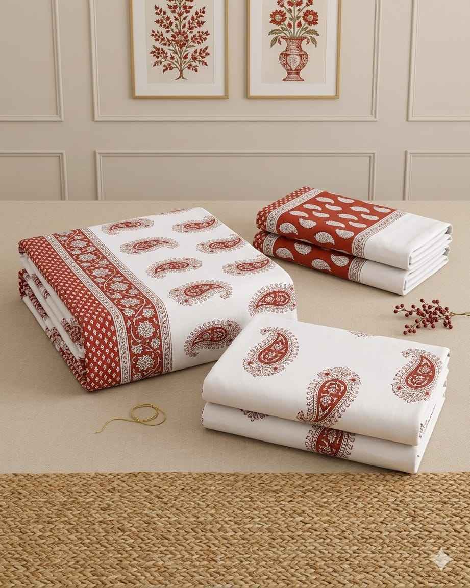 Red Paisley Cotton King Size Bedsheet