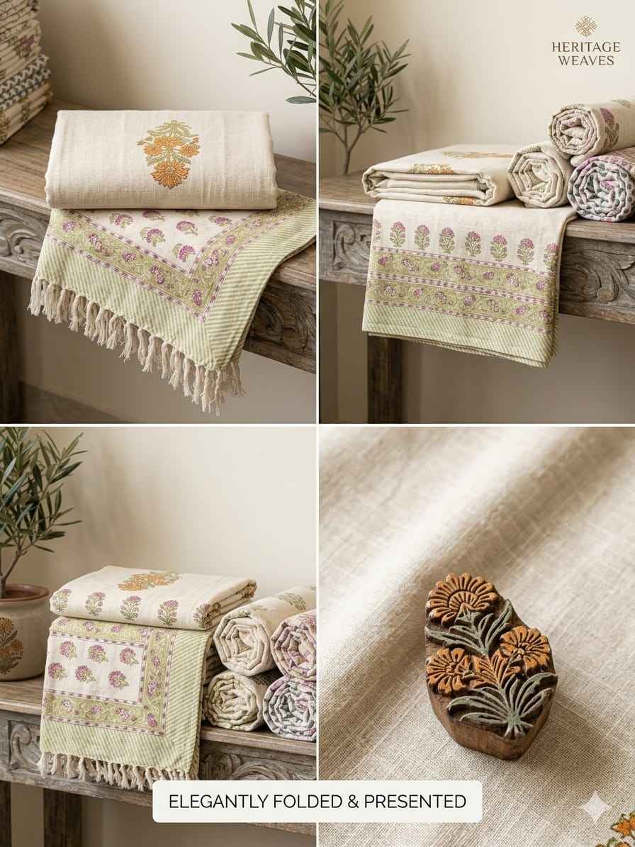 Ivory Botanica Linen Throw