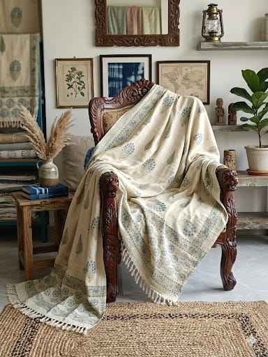 Blue Medallion Linen Throw