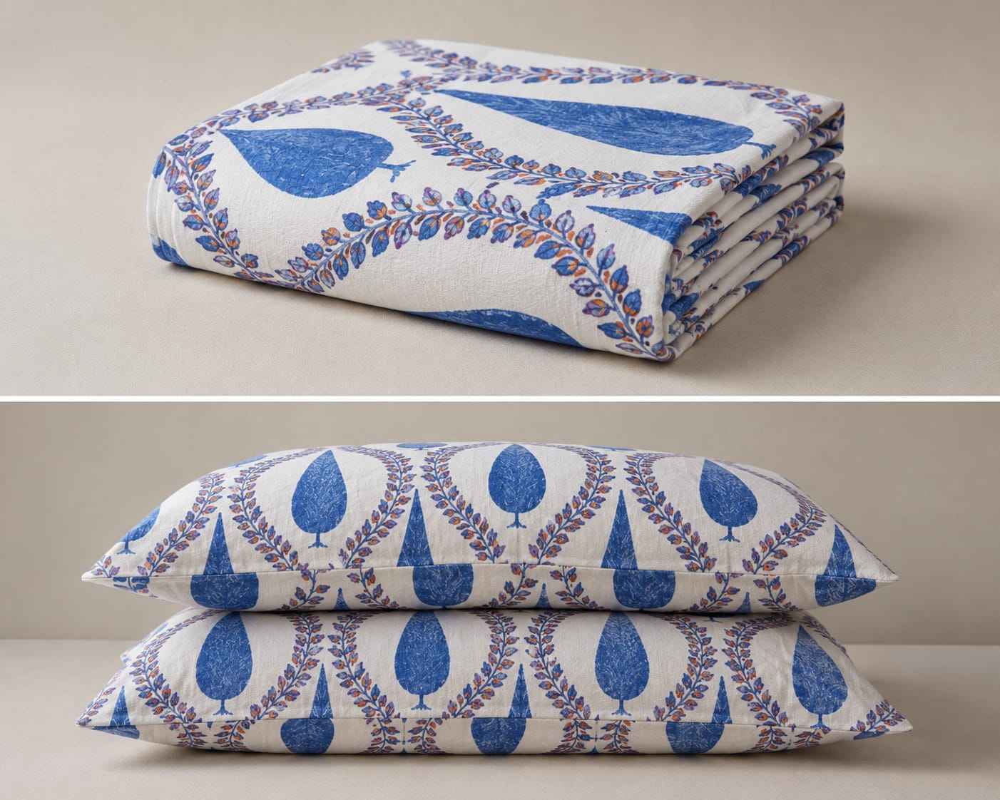 Indigo Leaf Rhythm – Ivory, Indigo Blue & Mauve