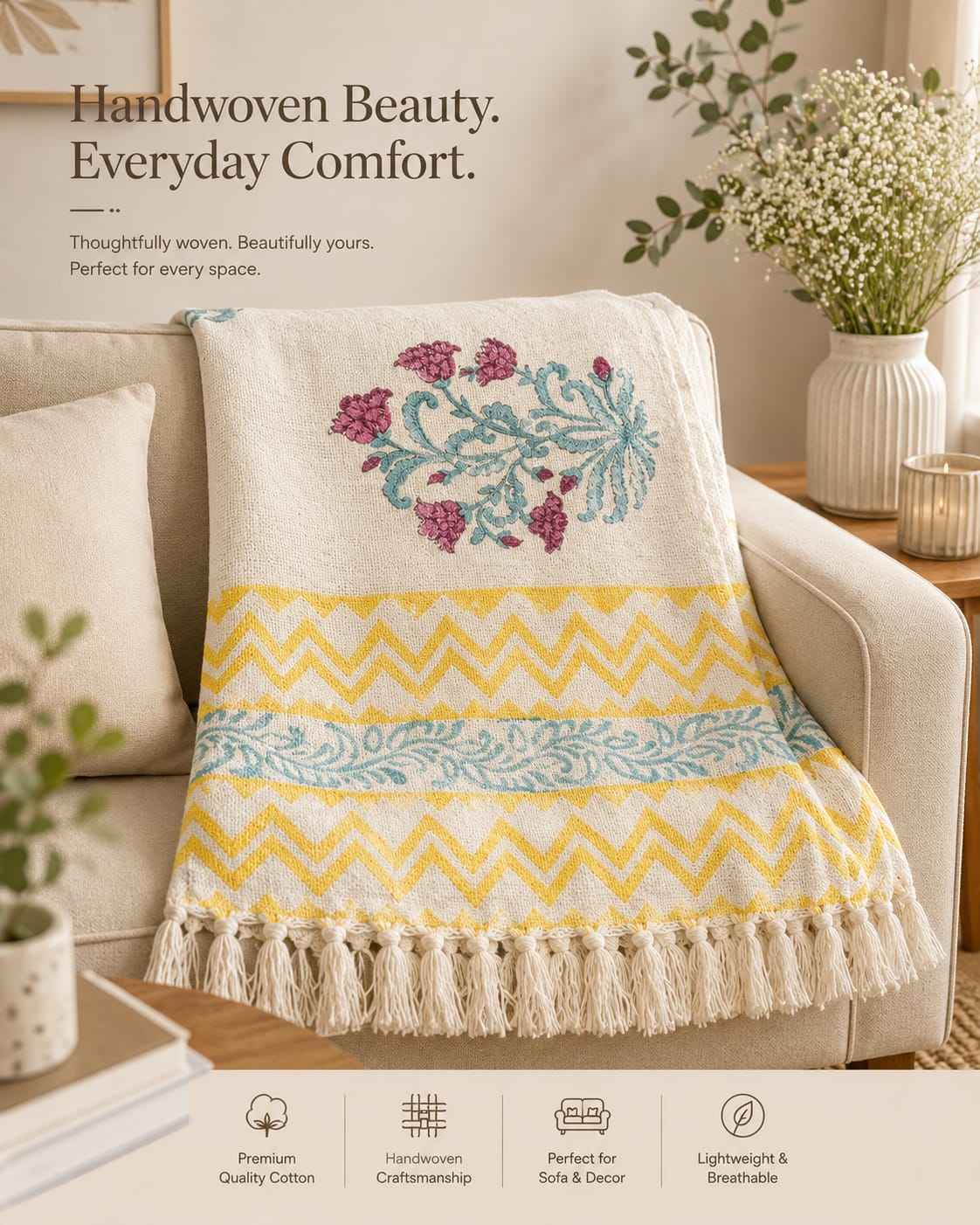 Indigo Ochre Bloom Throw