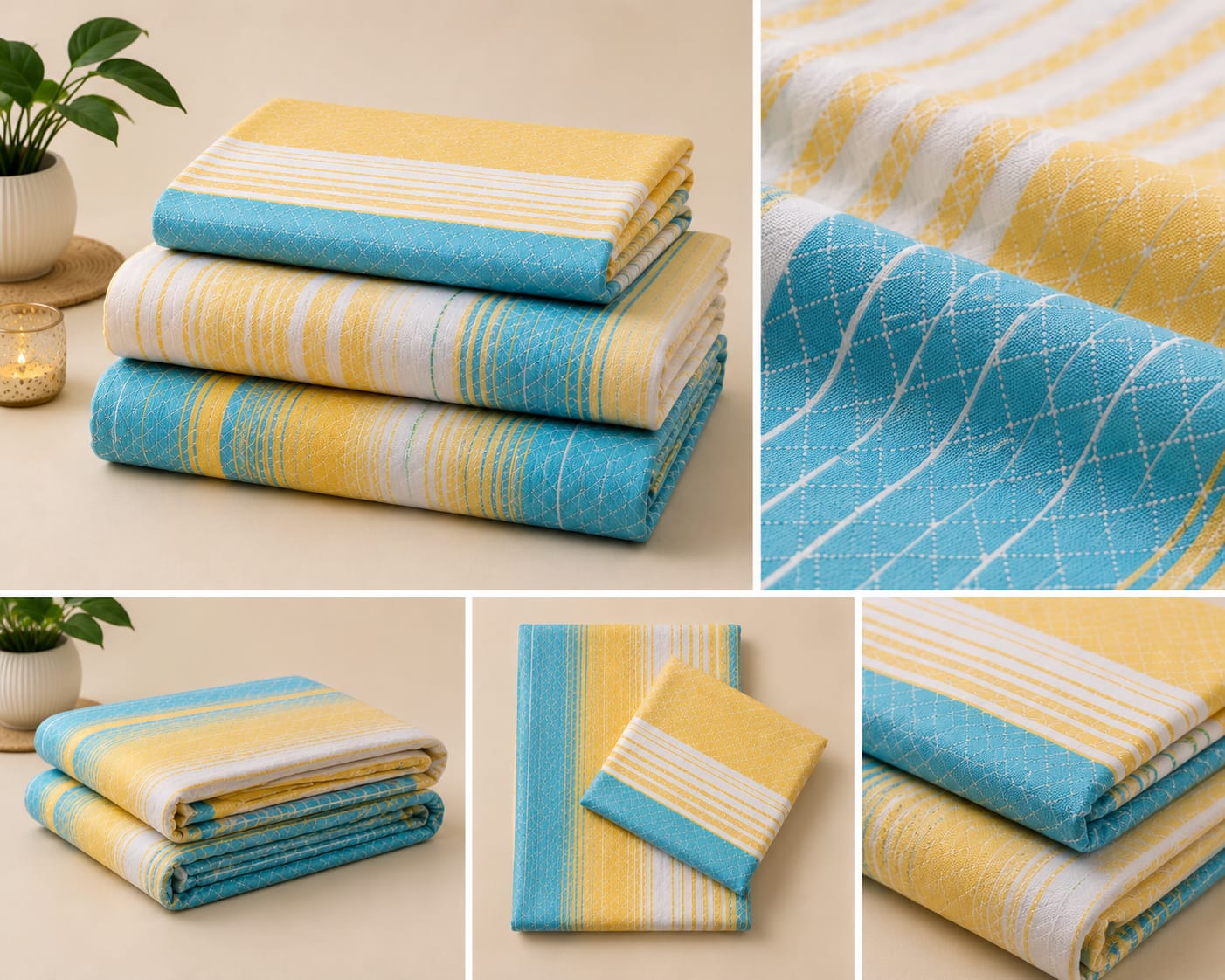 Yellow Blue Stripe Handloom Single Bedsheet