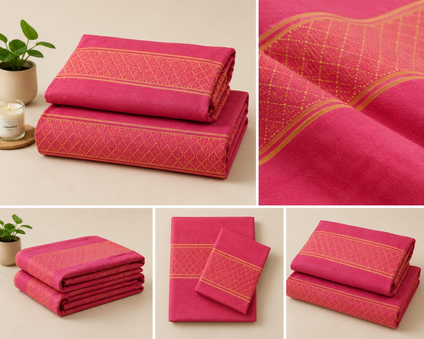 Pink Gold Pattern Handloom Single Bedsheet