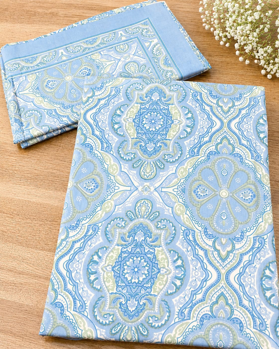 Royal Blue Ornamental Cotton King Size Bedsheet – Handblock Inspired Print | Premium Bedding