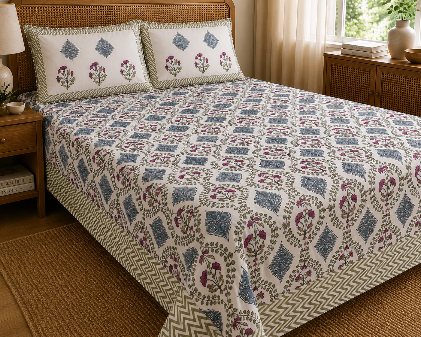 Neel Gulnaar Floral Jaal Print - 260 TC Cotton Bedsheet - ChapaSSyahi