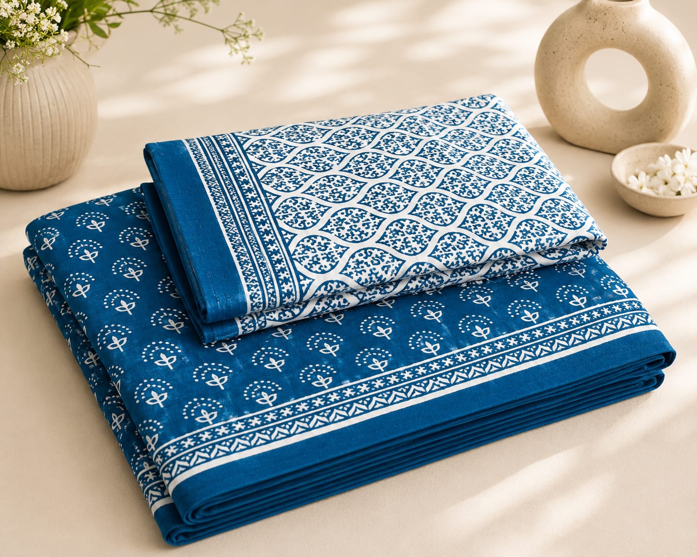 Indigo Neel Paisley Handblock Print - 260 TC Cotton Bedsheet - ChapaSSyahi