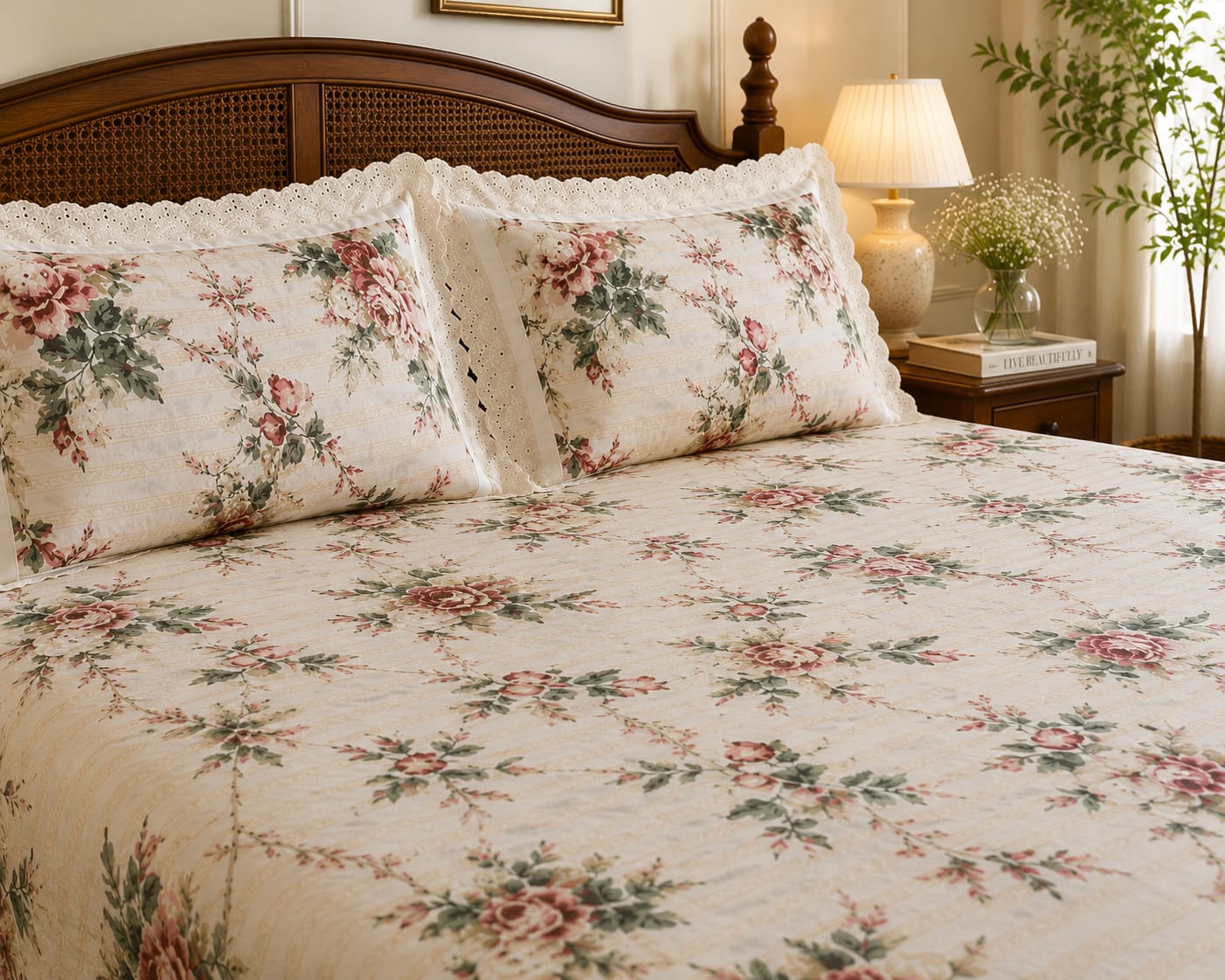 Tudor Rose Bloom - Cotton King Size Bedsheet - ChapaSSyahii