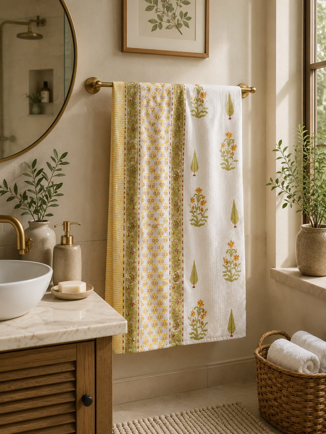 Yellow Floral Waffle Towel