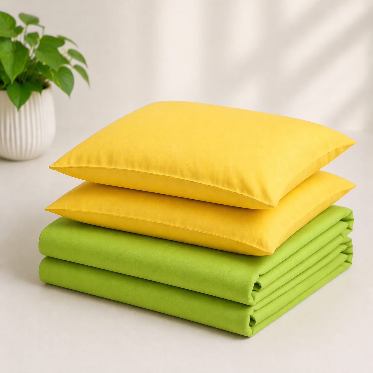 Olive Green Solid Handloom Bedsheet Set