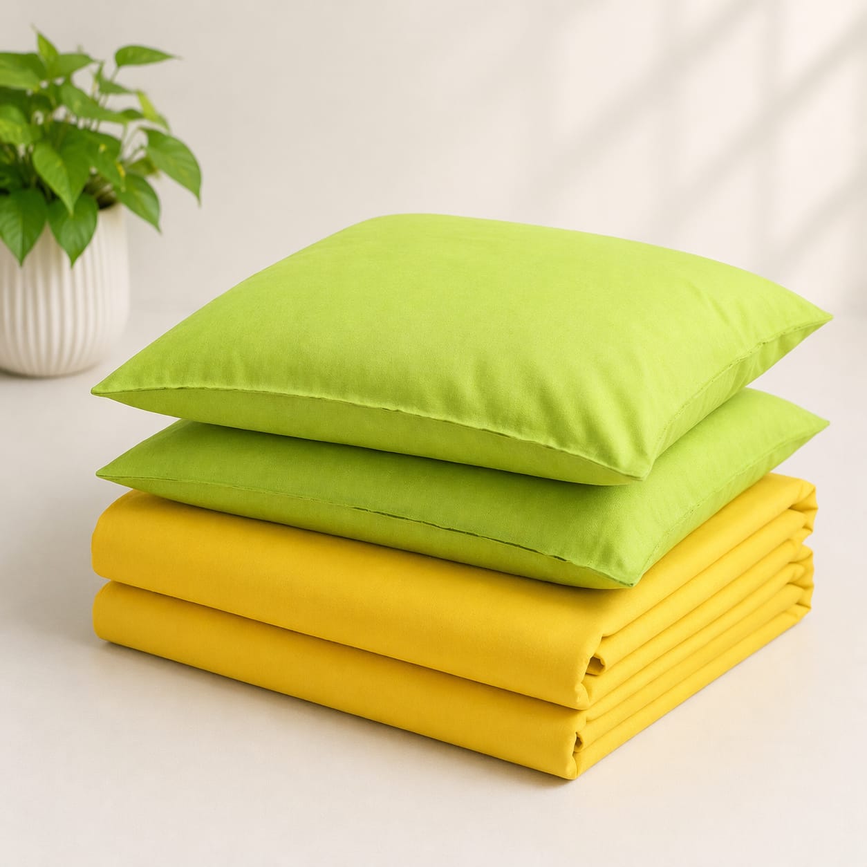 Mustard Yellow Solid Handloom Bedsheet Set