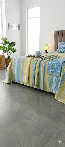 Yellow & Sky Blue Stripe Handloom Bedsheet Set