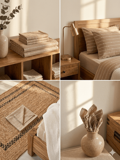Beige Stripe Handloom Bedsheet Set - Bedsheet Set - ChapaSsyahii