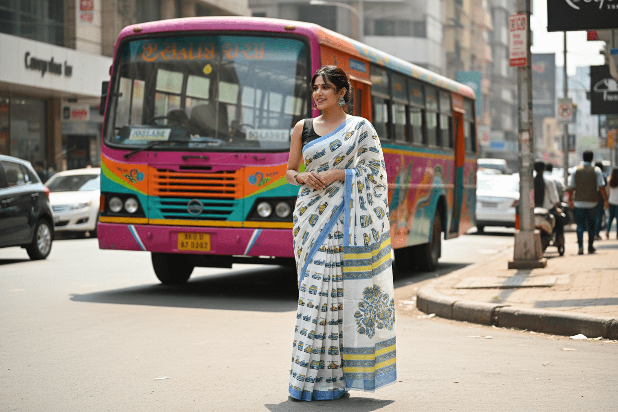 Blue Rickshaw Trail - Mulmul Saree - ChapaSsyahii