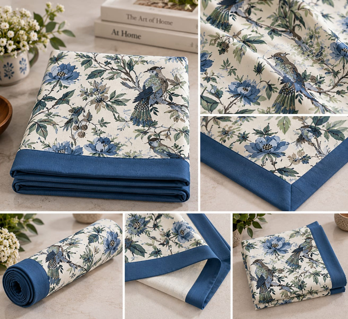 Blue Bird Garden table cover detail collage