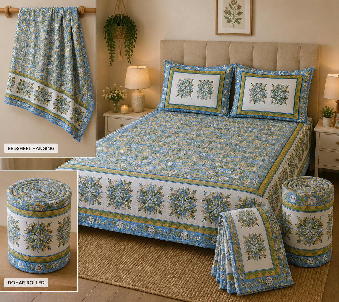 Neel Kamal Floral Dohar and Bedsheet Combo