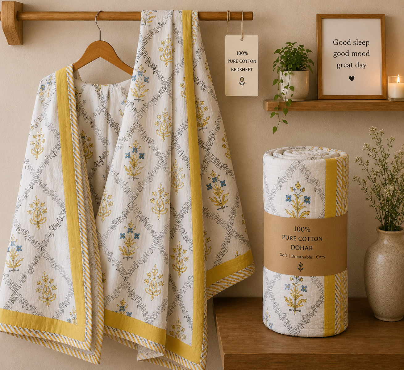 Peeli Kesar Buti Dohar and Bedsheet Combo