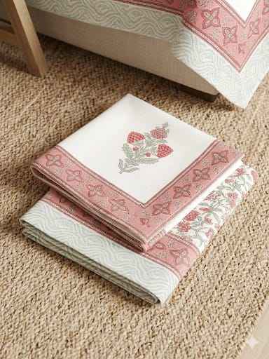 Gulabi Mehar Handblock Jaal King Size Bedsheet - Bedsheet Set - ChapaSsyahii