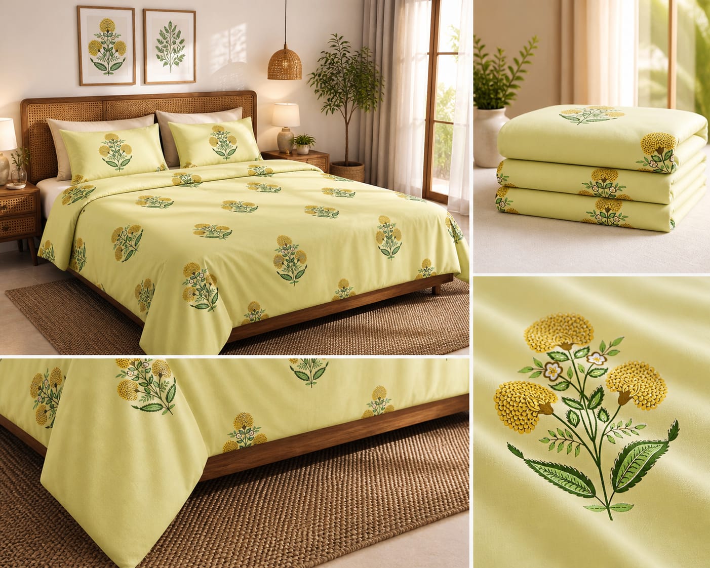 Lime Bloom Botanical Premium Cotton King Bedsheet Set - Bedsheet - ChapaSsyahii