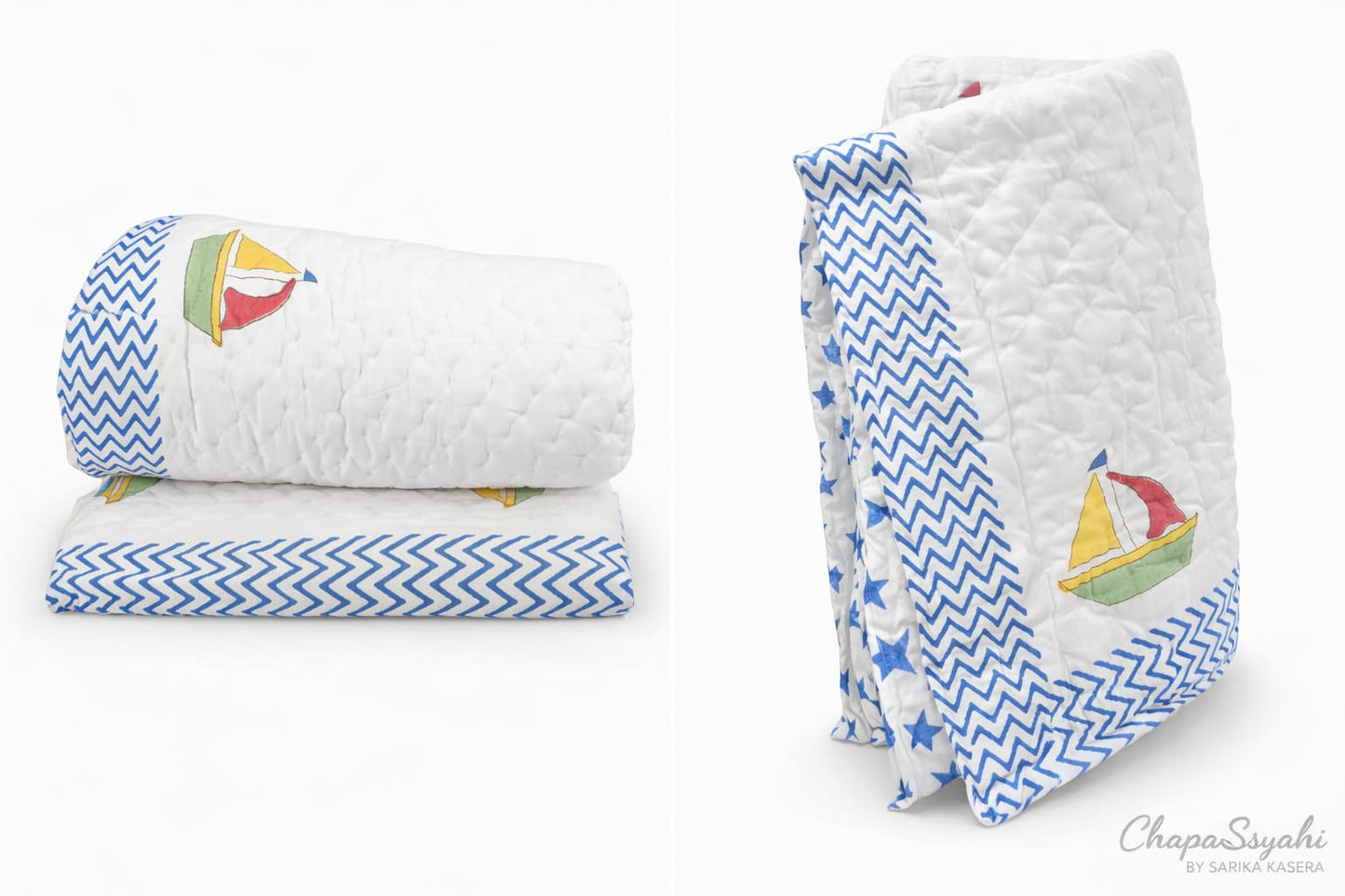 Multi Sailboat Pattern (Sky Blue Border) - Comforters - ChapaSsyahii