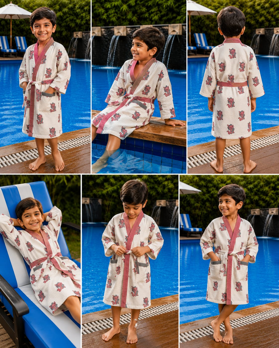 Kids Pink Dragon Cotton Waffle Bathrobe