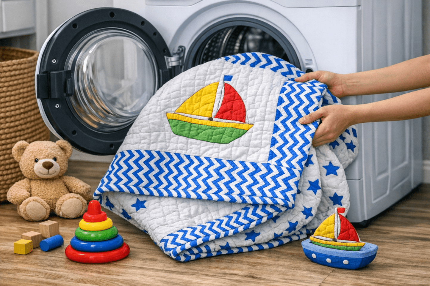 Sailboat Design (Blue Zigzag Border) - Comforters - ChapaSsyahii