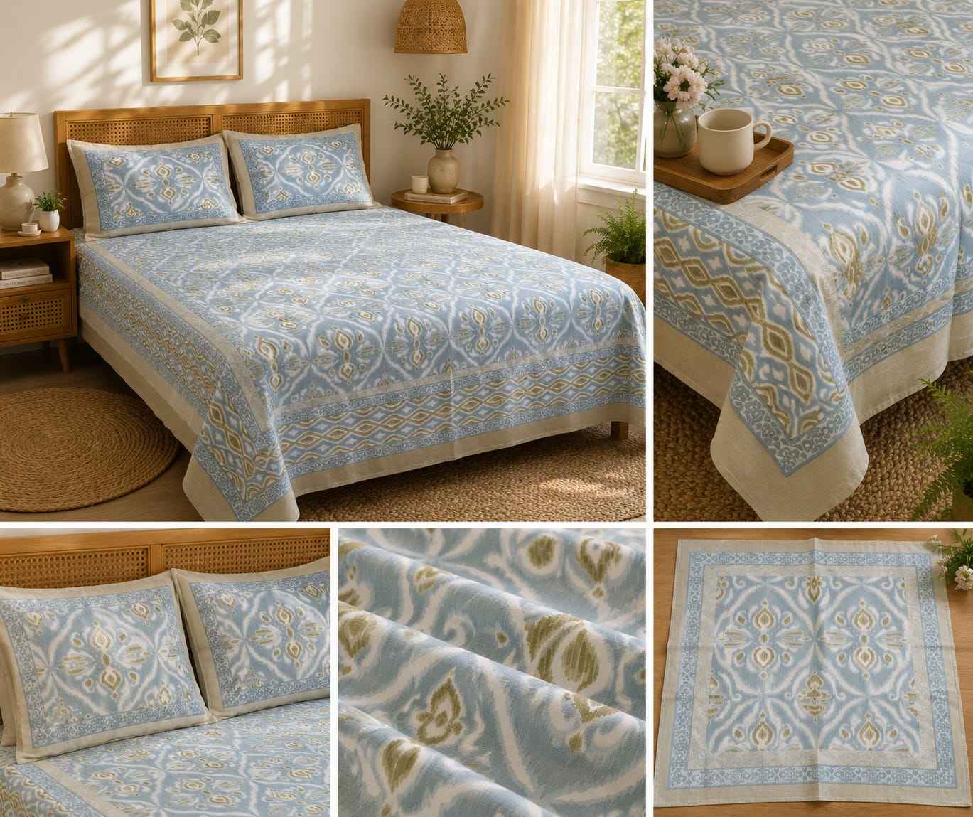 Sky Blue Ikkat Bedsheet - Bedsheet - ChapaSsyahii