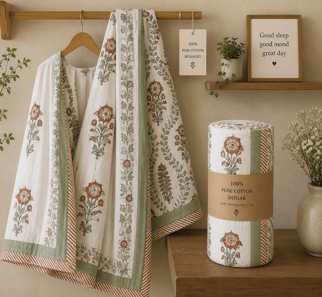 Surkh Bel Floral Dohar and Bedsheet Combo - Dohar and Bedsheet Combo - ChapaSsyahii