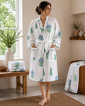 Botanical Blue Leaf Unisex Cotton Waffle Bathrobe
