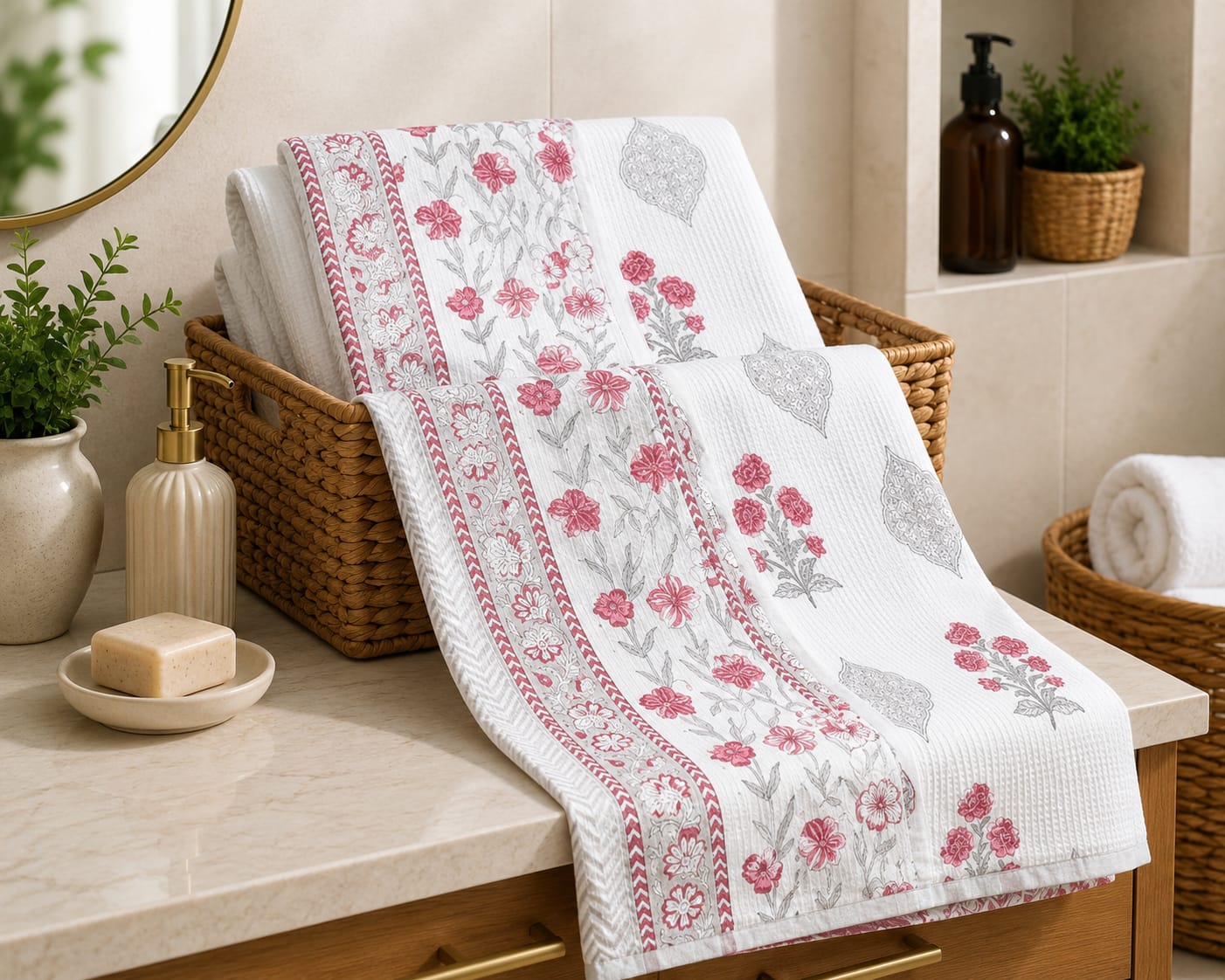 Pink Bloom Paisley Waffle Towel