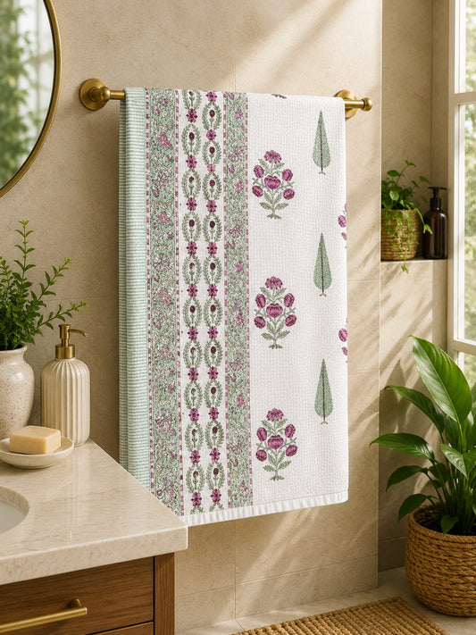 Purple Vine Buta Waffle Towel