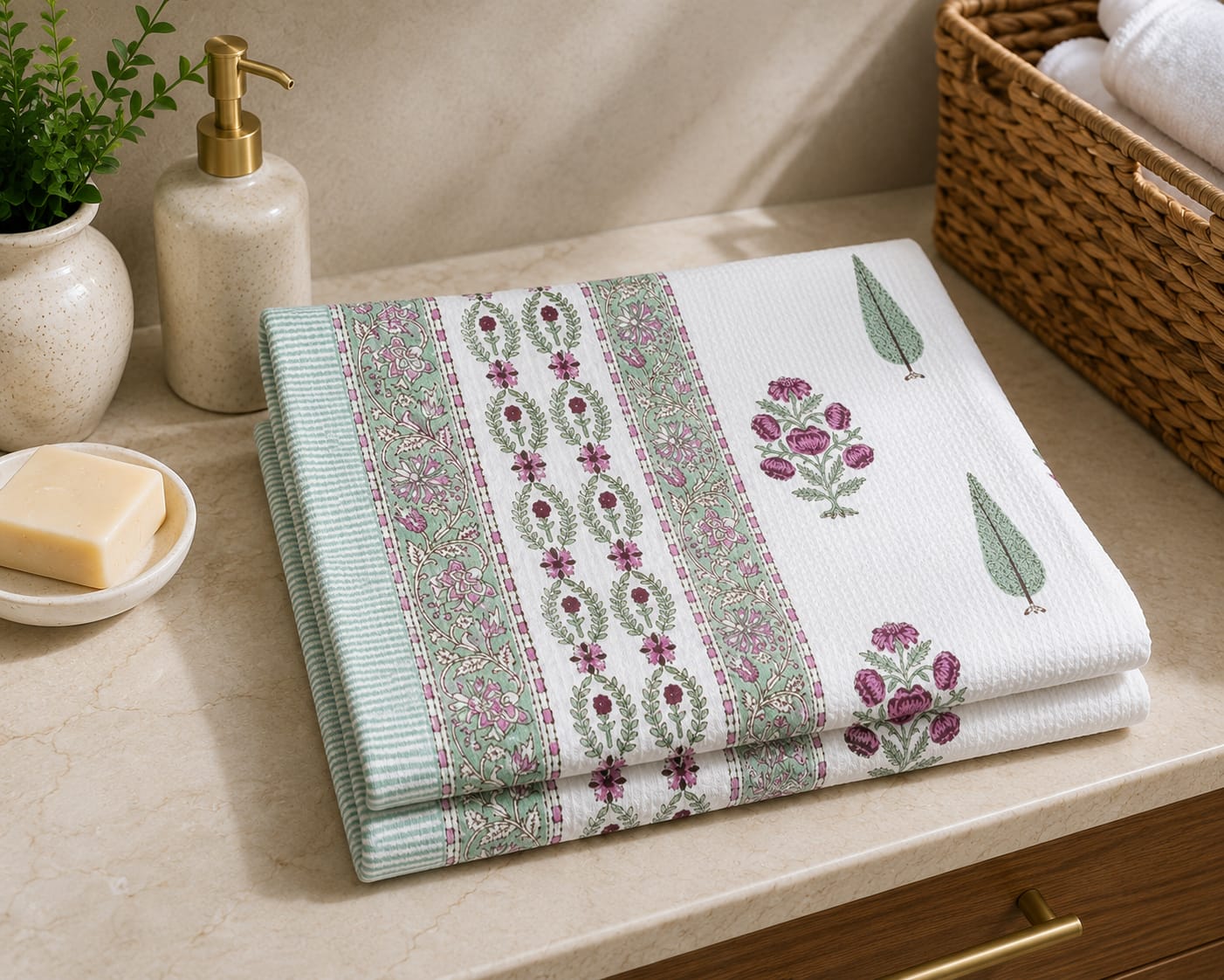 Purple Vine Buta Waffle Towel