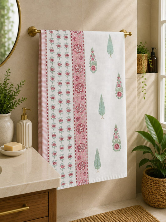 Pink Vine Buta Waffle Towel