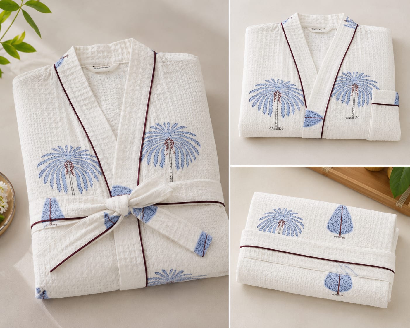 Blue Palm Grove Unisex Cotton Waffle Bathrobe