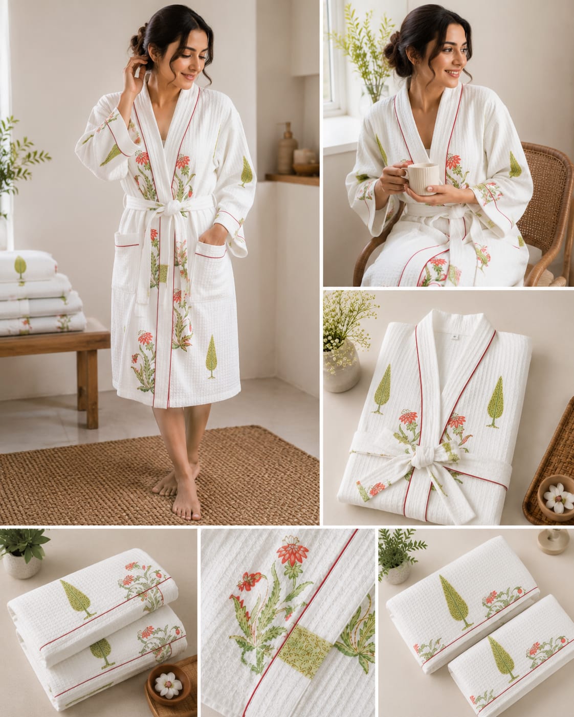 Coral Garden Leaf Unisex Cotton Waffle Bathrobe